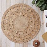 Fernish Decor Jute Round Rug - Braided Reversible Rug for Living Room Bedroom | Rings Design (Beige, 4 Feet / 120 CM Round)