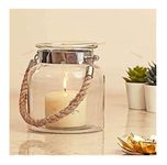 SPHINX Glass Hanging Zar, Glass Lantern with Rope Candle Holder, Hurricane Candle Holder,Glass Jar for candles, lights, flowers, plants for decorations, giftings- (H x W - 6.3 x 5.3 Inches, 1)