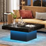 Tribesigns Coffee Table Square LED Coffee Table Engineered Wood Low Coffee Table for Living Room (Faux Marble Black+Black)