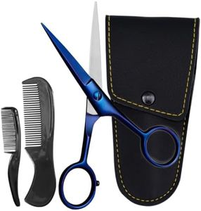 Ontaki 5" Professional German Beard & Mustache Scissors with 2 Comb & Carrying Pouch for Men - Bevel Edge for Precision - Facial Hair Grooming Kit All Body Hair - Black (Midnight Blue)