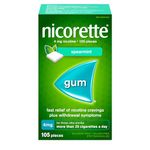 Nicorette Gum, Nicotine 4 Mg, Spearmint Flavour, Quit Smoking Aid And Smoking Cessation Aid, 105 Count