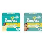 Pampers Diapers Size 1/Newborn, 198 Count - Swaddlers Disposable Baby Diapers & Diapers Size 2, 186 Count - Swaddlers Disposable Baby Diapers (Packaging & Prints May Vary)