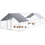 PawHut Large Chicken Coop Metal Chicken Run with Waterproof and Anti-UV Cover, Spire Shaped Walk in Fence Cage Hen House for Outdoor and Yard Farm Use, 1.26" Tube Diameter, 9.8' x 26.2' x 6.4'