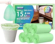 15 Litre Small Biodegradable Bin Bags 5L Bathroom Waste Paper Bin Liners for Home Office, Bathroom, Lawn, 120 Count, Green (Fits3.4 Gallon Bins)