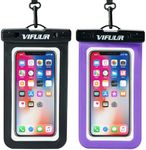 VIFUUR IPX8 Waterproof Phone Pouch Universal Cellphone Dry Bag Case Compatible for iPhone 15 14 13 12 Pro Max XS Plus Samsung Galaxy Phone Protector for Beach Diving Swimming -2 Pack Black/Purple