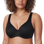 Delimira Women's Minimiser Bra Plus Size Non Padded Underwired Seamless Comfort Bras Black 36G