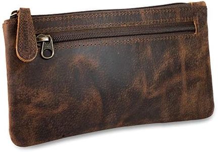 Moonster Leather Pencil Case Pouch, Handcrafted Leather Pen Case with Zipper That’s Made to Last - Elegant & Practical Brown Leather Pencil Cases for Adults - Unique 8" x 4" Design with Side Pocket