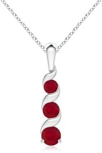Angara Natural Ruby Pendant for Women | 2.1 ct Round Ruby Three Stone Pendant Necklace in Sterling Silver | July Birthday, Anniversary, Gemstone Jewelry Gift | AA | 8mm