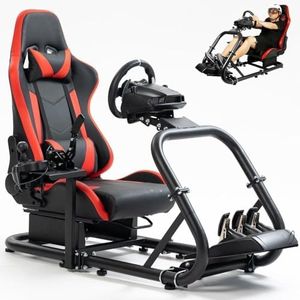 Marada Racing Sim Cockpit Stand with comfortable Seat Fit for Logitech/Fanatec/Thrustmaster G27 G923 G920,Large Round Tube&Adjustable Professional Driving Race Mount,Wheel Pedal Handbrake Not Included