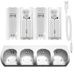 Charging Docking Station for Wii Remote Controller, Wii Remote Charger Dock Station with 4 Pack 2800mAh Rechargeable Battery and LED Light Indicators, USB Cable