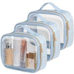 PACKISM TSA Approved Toiletry Bag - Floral Texture Lace Clear Makeup Bags, Ease of Clamshell Closing, Handles and Double Zippers, 0.5 mm Thicker Clear Toiletry Bags, Good for Travel, Blue