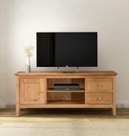 Hallowood Oak Furniture Hereford Oak Large TV Stand, Corner TV Unit Stand for Living Room, TV Stand Cabinet with 2Drawers & Cupboard, TV Table Stand for up to 65 inch TV Media Unit