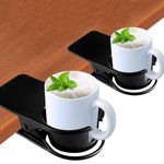 2PCS Drinking Cup Holder Clips, Kalolary Table Edge Cup Holder Clip Water Coffee Mug Holder Clip Desk Bottle Cup Stand Clip with Groove for Home & Office & Schoo (Black New)