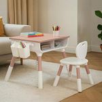 BAYBEE Brilo Kids Study Table and Chair Set | 3 Level Height Adjustable Study Table for Baby | Plug & Play Assembly | Storage for School Supplies | Reading, Writing & Learning 2–10 Yrs (Pink)