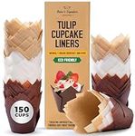 Tulip Cupcake Liners, Muffin Liners for Baking by Baker’s Signature – 150pcs of Parchment Paper Cups Cupcake Wrappers – Perfect Size, Sturdy, Greaseproof & Easy to Use – Beige White Brown