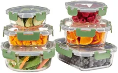 FineDine 12-Piece Superior Glass Food Storage Containers Set - Newly Innovated Hinged Locking lids - 100% Leak Proof Glass Meal Prep Containers, Great on-the-go & Freezer to Oven Safe Food Containers