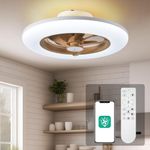 CHANFOK Low Profile Ceiling Fan with Light - Modern Flush Mount Enclosed Ceiling Fan 22" LED Dimmable Bladeless Ceiling Fans with Remote Control,Smart 3 Light Color and 6 speeds 7 Blades