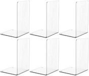 Clear Acrylic Bookends with Non-Slip Mats,6 Pcs Transparent Book Ends Organizer for Shelves,Desk,Library,Office,Book Stoppers for Heavy Duty Books,Vinyl Record,CD,Bookshelf,Kids Book Holder Decor