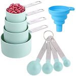 8 pcs Measuring Cups and Spoons Set Cup Nesting Measure with Stainless Steel Handle Silicone Collapsible Funnel for Kitchen Dry Liquid Ingredient