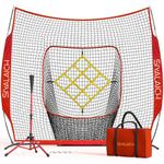 Baseball & Softball Net 7 ft x 7 ft Portable Baseball Softball Practice Net, Baseball Batting Tee,for All Skill Levels, Pitching Net, Hitting Net,with Bowed Netting, Hitting Area and Carry bag！