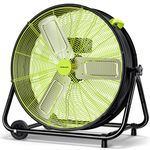 VAGKRI 24 Inch Industrial Drum Fan, 320W High Velocity Floor Fan, 3 Speed Heavy Duty Metal Air Circulator, 360° Tilt with Casters Handle ETL Standard for Patios, Warehouse, Commercial,Basement (Green)