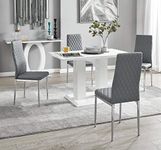 Furniturebox UK Dining Table & Chairs- Imperia Dining Table Set with 4 Grey Milan Chairs - Stunning High Gloss White Dining Table (Dining Table + 4 Grey Milan Chairs)