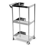 johgee 3 Shelf Mirror Stainless Steel Utility Cart, 3 Tier Stainless Steel Cart with Wheels with Handle, Serving Car, Rolling Medical Cart for Salon, Spa, Lab, Dental Clinic, Lab, Hospital