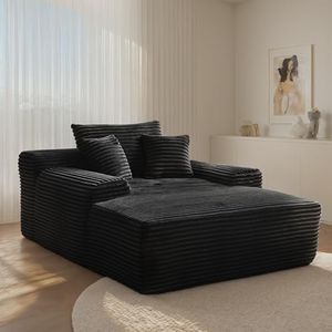 POEM PANDA 67 Inch Oversized Lounge Chair, Lazy Lounge Sofa Bed, Chaise Lounge Sofa Chair Bed for Living Room with Armrests and Pillows, Modern Plush Corduroy Black Sofa Couch