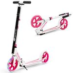 COSTWAY Folding Kick Scooter, 2 Flash Wheels Scooter with 3-Level Adjustable Handlebar, Rear Foot Brake and Carrying Strap, Sports Scooters for Kids Teens Adults (Pink)