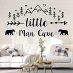 Little Man Cave Wall Stickers, Wall Decals - The Tribal Mountain Woodland Nursery Decor Bear, Easy Peel and Stick Wallpaper for Bedroom Living Room (Black)