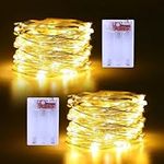 CCILAND 2 Pack 50 LED Fairy Lights Battery Operated, 5M Silver Copper Wire Lights Micro Twinkle Lights Waterproof Indoor String Lights for Bedroom Wedding Birthday Party Decor - Warm White