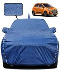 Fabtec Waterproof Car Body Cover for Hyundai Grand i10 with Mirror and Antenna Pocket, Triple Stitched and Soft Cotton Lining (Metallic Blue with White Piping)