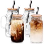 Mason Jar with Lid and Straw, 24oz Regular Mouth Mason Jars with Handle Drinking Glasses Tumbler Reusable Cups Smoothie Water Bottles for Iced Coffee Margaritas Juice Cocktail Travel Office Home