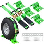 Trekassy Wheel Chock Tie-Down Kit, Heavy Duty E Track Trailer Tie Down Tire Straps for ATV, UTV, Lawn Mower- 2 Pack