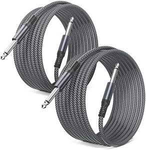 Elebase 1/4 inch 6.35mm TS Guitar Cable 30FT 2Pack,Quarter inch 6.3mm Guitar Instrument Cord,Mono Straight 1/4 Male to Male Audio Wire Line for Electric Bass,Amp,Amplifiers,Keyboard,Pedals