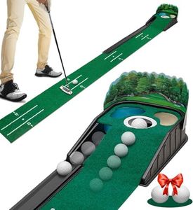Updated Putting Green Indoor Golf, with lenticular 3D Backplate, Putting Mat boasts Genuine Green Speed and a Wrinkle-Free Surface, 259cm Practice Putting Mat, Alignment Guides and Ball Return