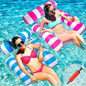 2Pcs Flottant Hamac Gonflable, CZMAO Flotteur Piscine 4 en 1, Inclinable Flotteur Hamac Hamac d'eau avec Pompe à Air Manuelle Jouets de Piscine pour Plage Partie Vacances
