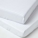 HOMESCAPES White Cot Bed Fitted Sheets 70 x 140 cm 2 Pack 100% Egyptian Cotton Percale Soft Hypoallergenic Toddler Bed Sheet Fully Elasticated Skirt Breathable Easy Care 330 TC 500 Thread Count Equiv