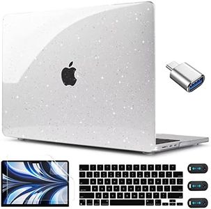 CISSOOK Clear Glitter Star Case for MacBook Air 13.6 inch 2022 Release A2681 M2, Glossy Sparkly Hard Shell with Keyboard Cover USB C to Adapter M2 Touch ID Air13.6inch-Clear Glitter Star