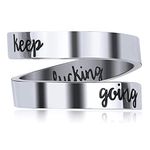 Stainless Steel Keep Going Engraved Inspirational Gifts Adjustable Rings Jewelry for Men Women (Silver)