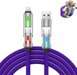 UOEPOWA 240W 4 in 1 USB C Cable,1.2M Charger Cable with Breathing Light, Multifunction Fast Charging Cable for iPhone Samsung Laptop, Silicone Cable, Bold, Bending Resistance, Metal Ports (Purple)