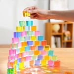 SK MISS Rainbow Sensory Blocks Set, 60Pcs Acrylic Rainbow Building Blocks, Acrylic Cubes Toys - Construction Building Stacker Stacking Games for Kids Boys Girls