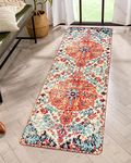 Lahome 2x6 Washable Runners Rugs for Hallway Non Slip, Boho Kitchen Bathroom Runner Rug, Distressed Floral Medallion Low-Pile Fall Throw Carpet Runner for Laundry Room Entryway Bedside (2'x6',Orange)