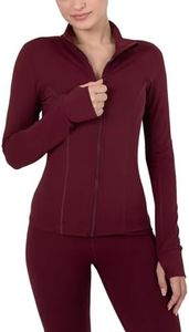 YITTY Active Women's Ultraluxe Full Zip Jacket, Athleisure, 4-Way-Stretch, Thumbholes, Burgundy, XS