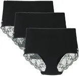 LIQQY Women's 3 or 4 Pack Comfort Cotton Lace Coverage Full Rise Briefs Underwear