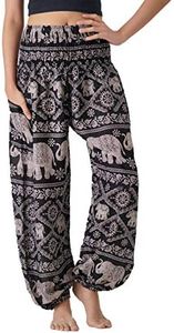 Bangkokpants Women's Casual Pants Harem Bohemian Clothes Hippie Boho Yoga Outfits Smocked Waist (Black, Plus Size)