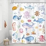 Riyidecor Kids Whale Shower Curtain