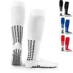 LUX Anti Slip Knee Football Socks,Non Slip Football/Basketball/Hockey Sports Grip Socks - White