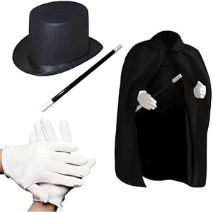 Kids Magician Costume Toy Kit Set for Boy and Girls with Top Hat, Cape, Magic Wand, and White Gloves for Magic Tricks Show and Halloween Costume | Great Gifts For Toddler and 6-8 9-12 year old Kids