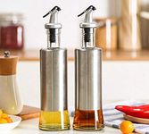 kddigz Oil Dispenser Bottle, Premium Glass Stainless Steel Cruet, Oil Pourer Spout,Use in Olive Oil/Vinegar/Sauce/Sesme Oil/Pepper Oil/Cooking Wine (STEEL COVER pack of 4, 500 ml)